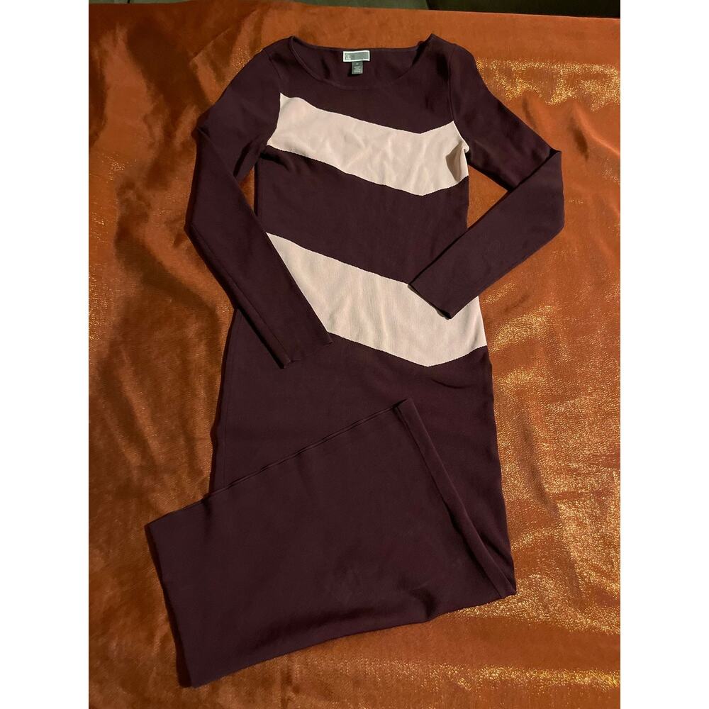 Chelsea28 Dress Womens XS Knit Long Sleeve Chevron Maxi Plum Pink Bodycon Fitted